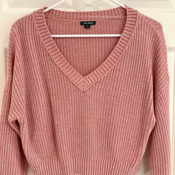 Wild Fable Pink V-Neck Cropped Long Sleeve Knit Sweater Women Junior Sz M - Picture 5 of 11